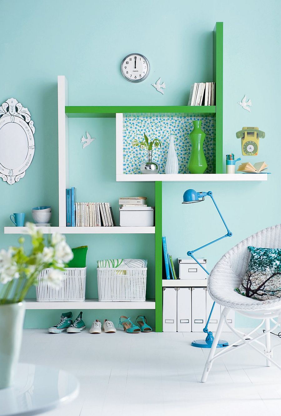 Colorful-home-office-in-pastel-blue-with-pops-of-green